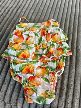 Posh Peanut White Romper with Peach & Green Print